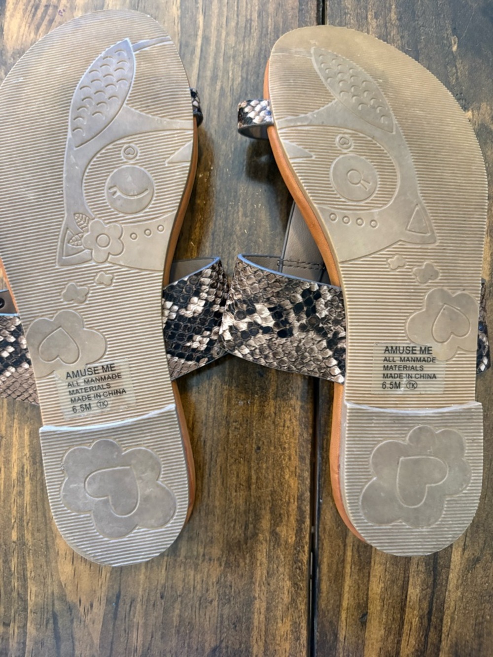 pop Brown Snake-Print Toe-Loop Slide Sandals - Picture 2 of 2